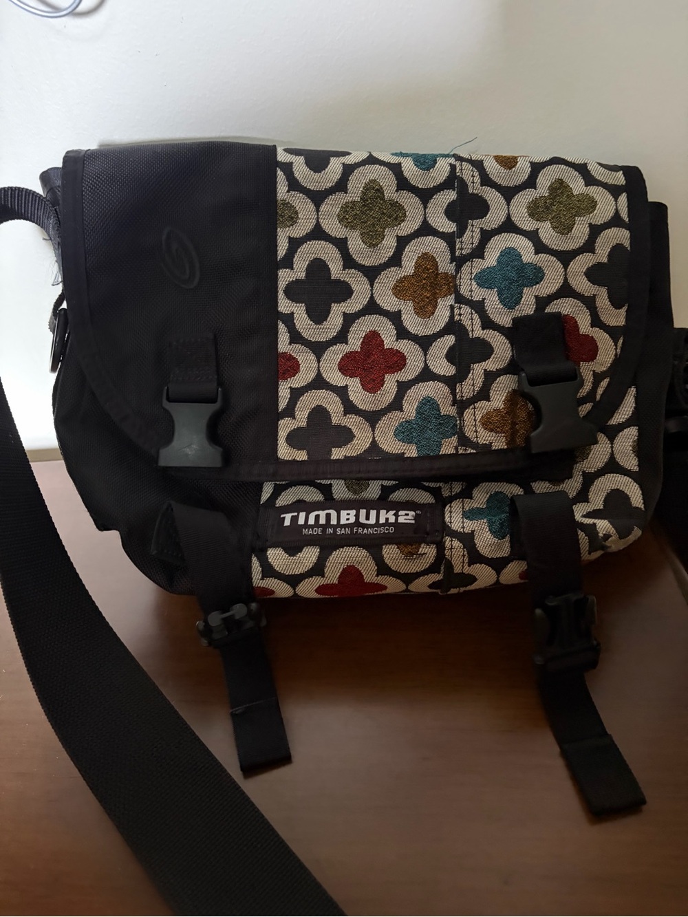 Timbuk2 Multicolor Clover-Pattern Messenger Bag with Black Trim